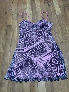 Urban Outfitters Pink & Black Graphic Print Slip Dress